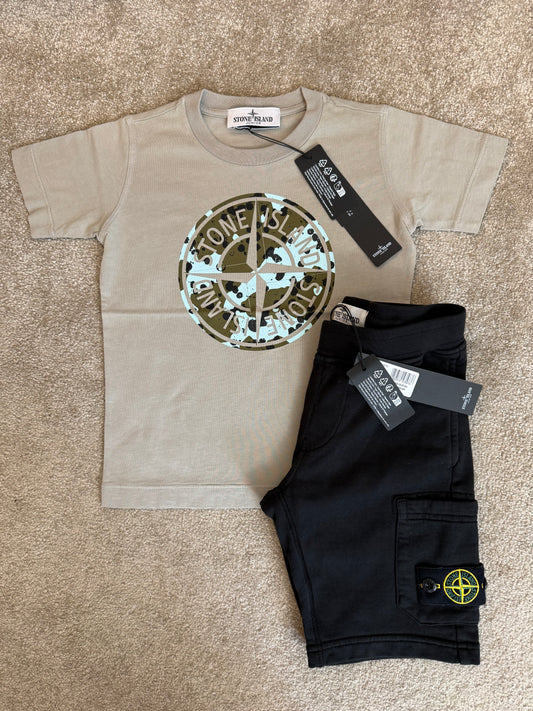 KIDS STONE ISLAND CAMO T-SHIRT & SHORTS SET -