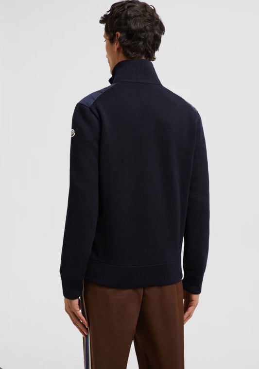 MONCLER PADDED WOOL CARDIGAN JACKET - NAVY