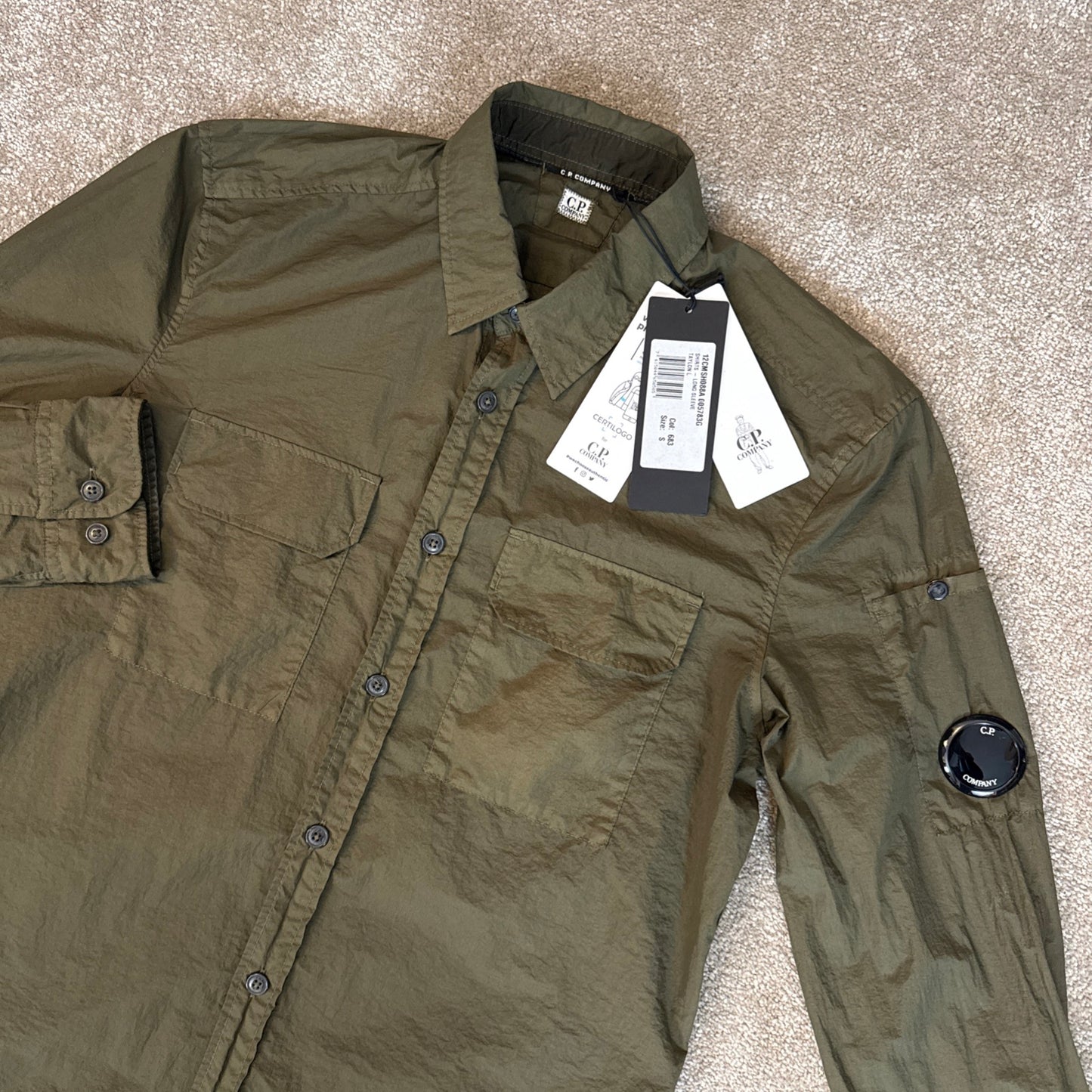 C.P. COMPANY TAYLON LENS OVERSHIRT JACKET - KHAKI