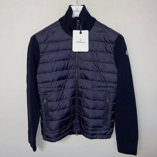 MONCLER PADDED WOOL CARDIGAN JACKET - NAVY