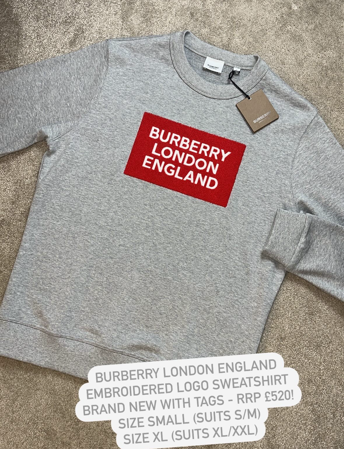 BURBERRY FAWSON EMBROIDERED LOGO COTTON SWEATSHIRT - GREY