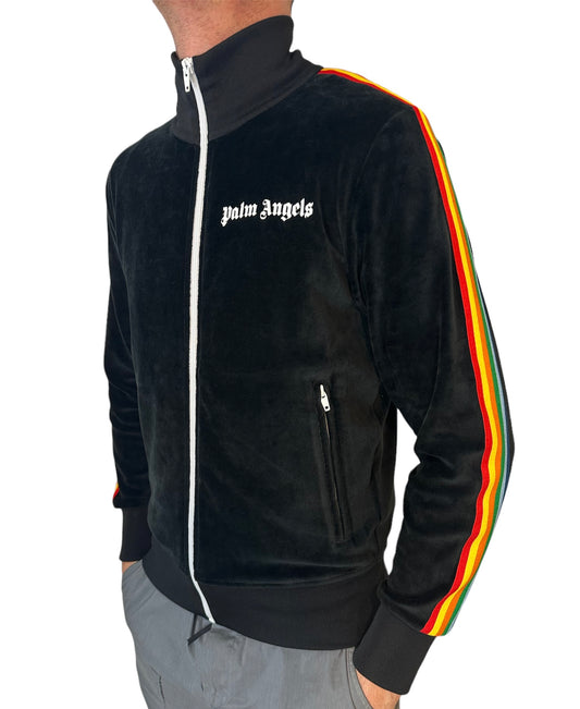 PALM ANGELS CHENILLE RAINBOW TRACK JACKET - BLACK