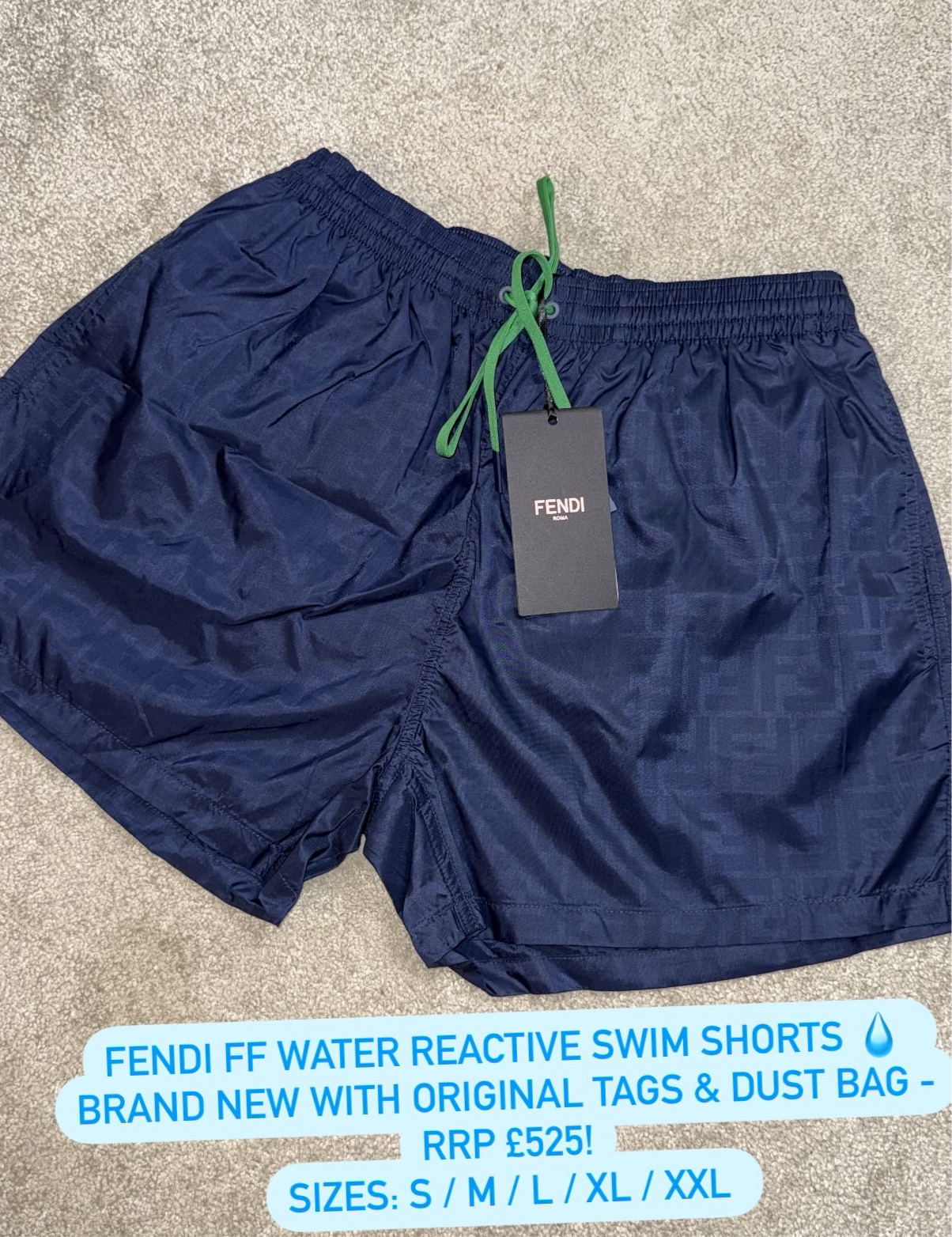 FENDI FF MONOGRAM LOGO WATER REACTIVE SWIM SHORTS - NAVY