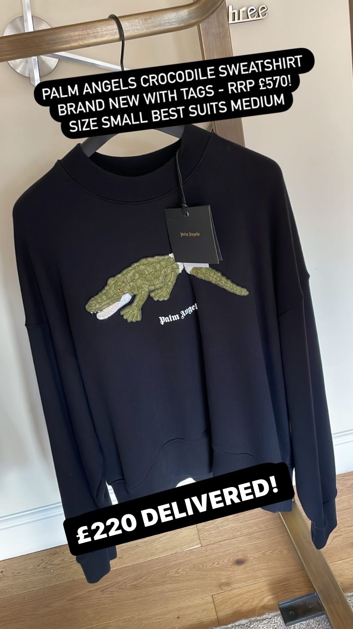 PALM ANGELS CROCODILE LOGO SWEATSHIRT - BLACK