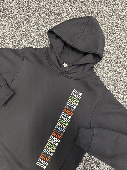 CHRISTIAN DIOR MULTI LOGO HOODED SWEATSHIRT - BLACK
