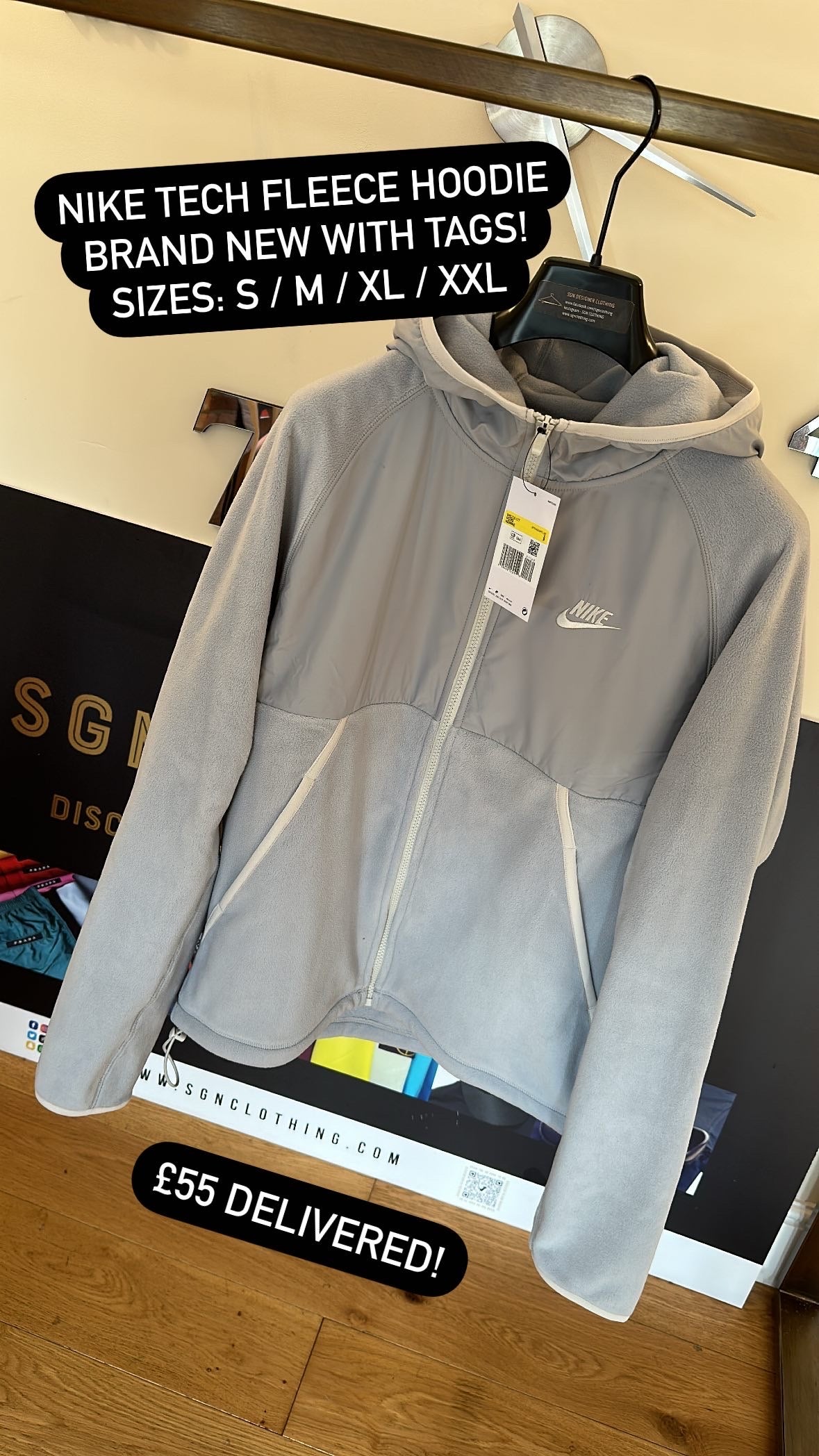 NIKE TECH WINDRUNNER HOODED FLEECE JACKET - LIGHT GREY