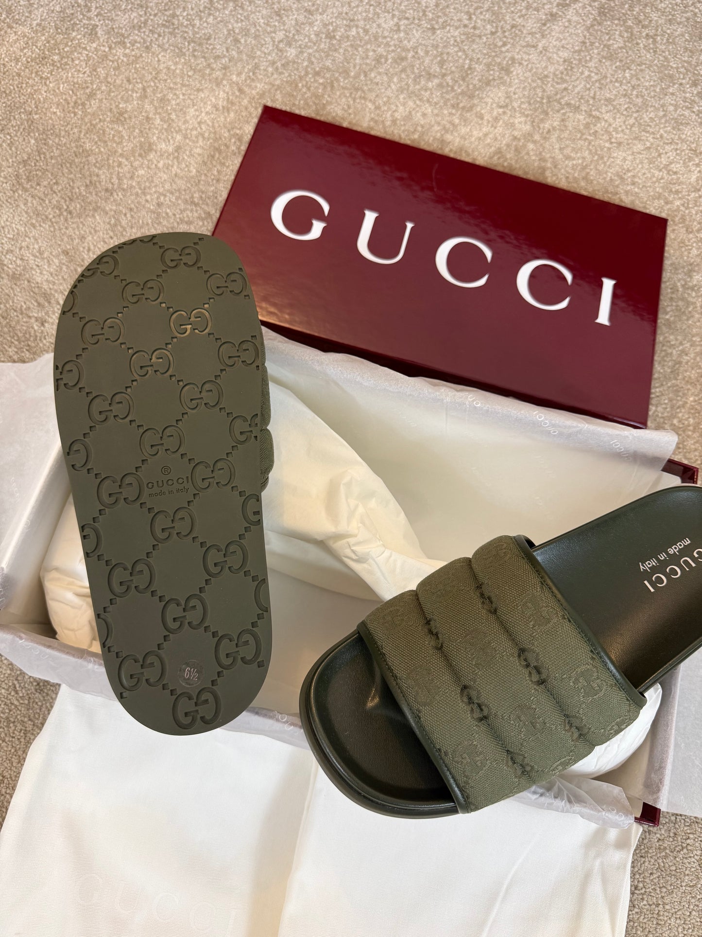 GUCCI GG SLIDERS - KHAKI
