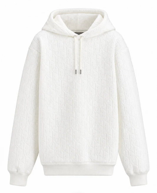 CHRISTIAN DIOR OBLIQUE LOGO HOODED SWEATSHIRT - WHITE