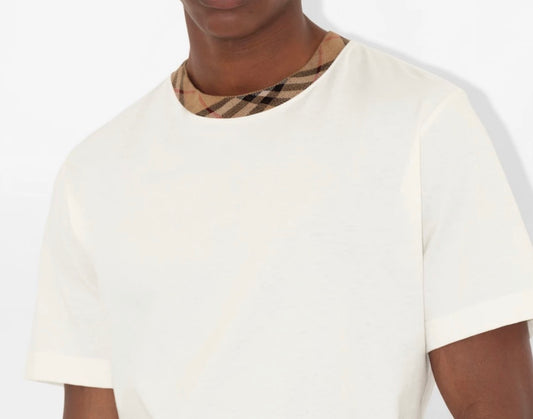 BURBERRY CHECK COLLAR LOGO TSHIRT - WHITE