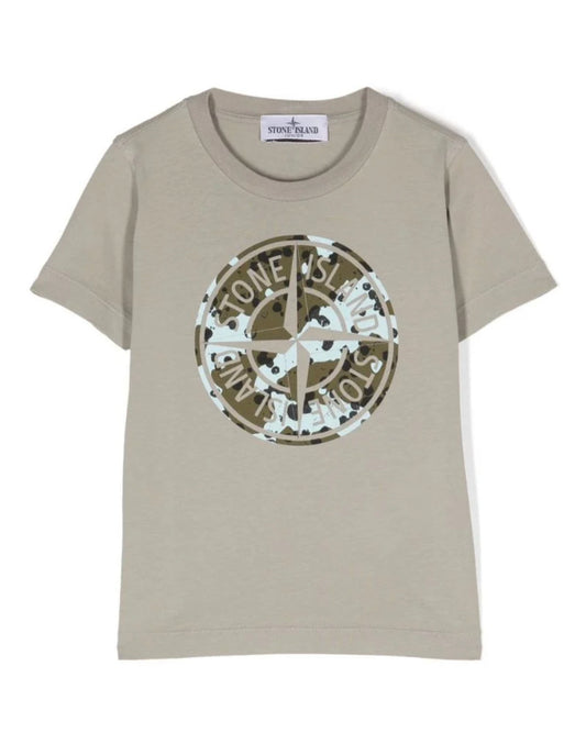 KIDS STONE ISLAND CAMO LOGO T-SHIRT - SAND