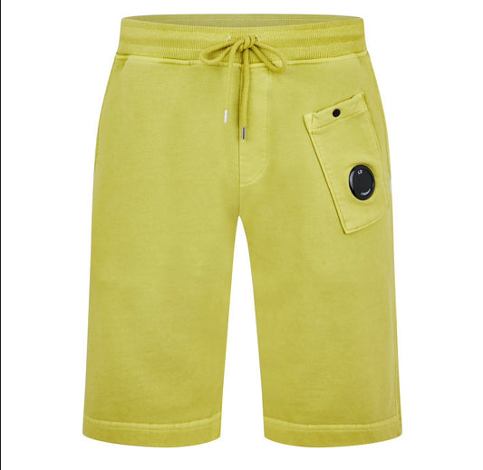 C.P. COMPANY LENS COTTON FLEECE SHORTS - GOLDEN PALM
