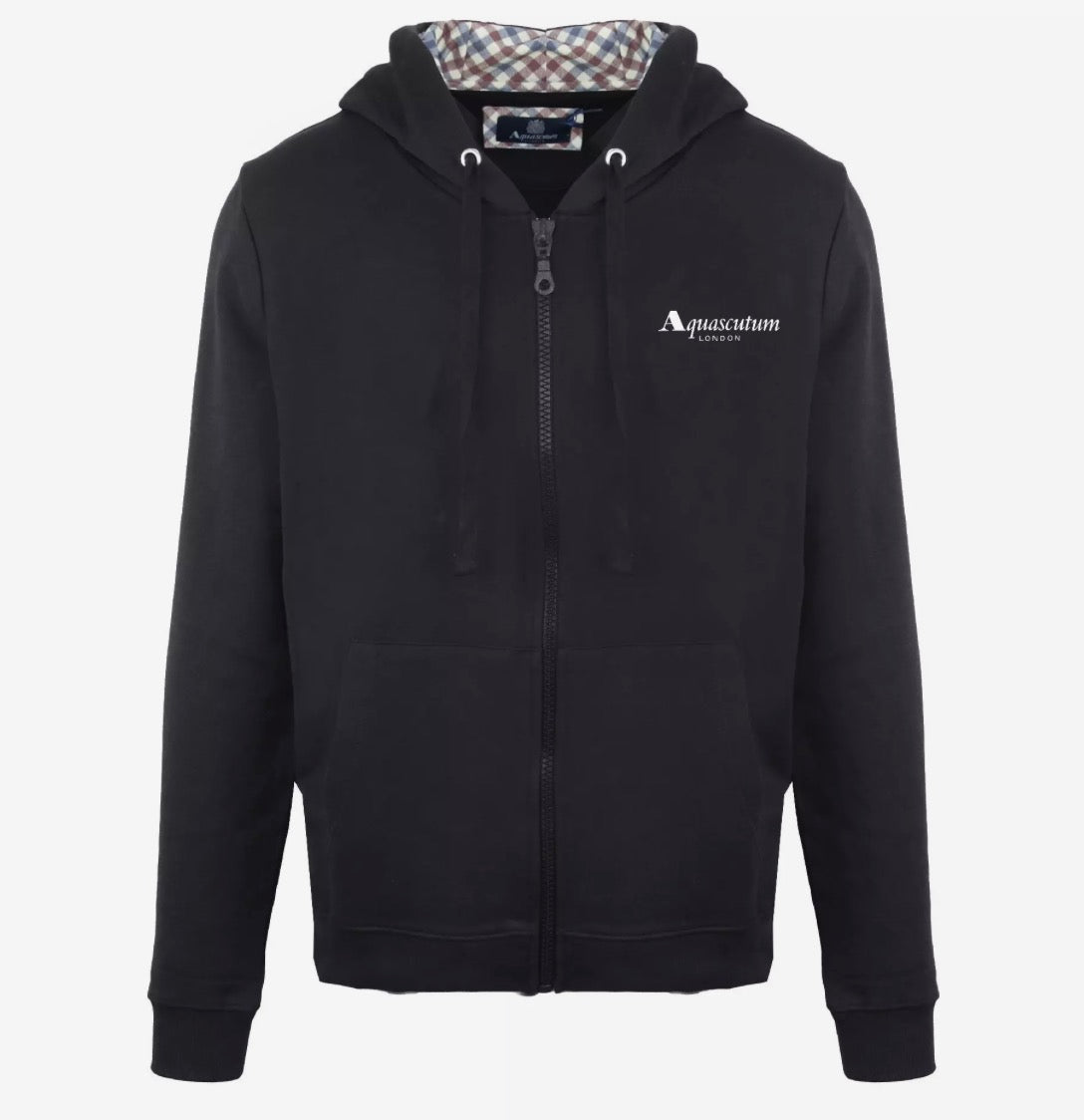AQUASCUTUM LONDON ZIP UP HOODED SWEATSHIRT - BLACK