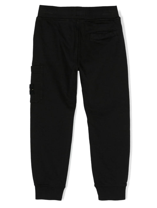 KIDS STONE ISLAND COTTON LOGO CARGO TRACKSUIT BOTTOMS - BLACK