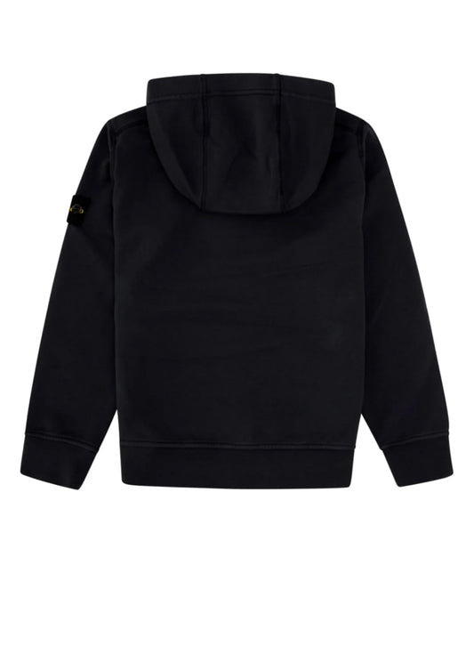 KIDS STONE ISLAND COTTON LOGO HOODIE - BLACK