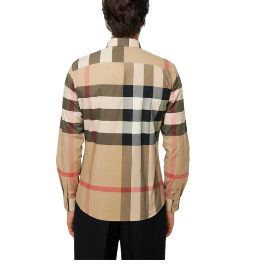 BURBERRY SOMERTON LONG SLEEVE CHECK SHIRT - CAMEL