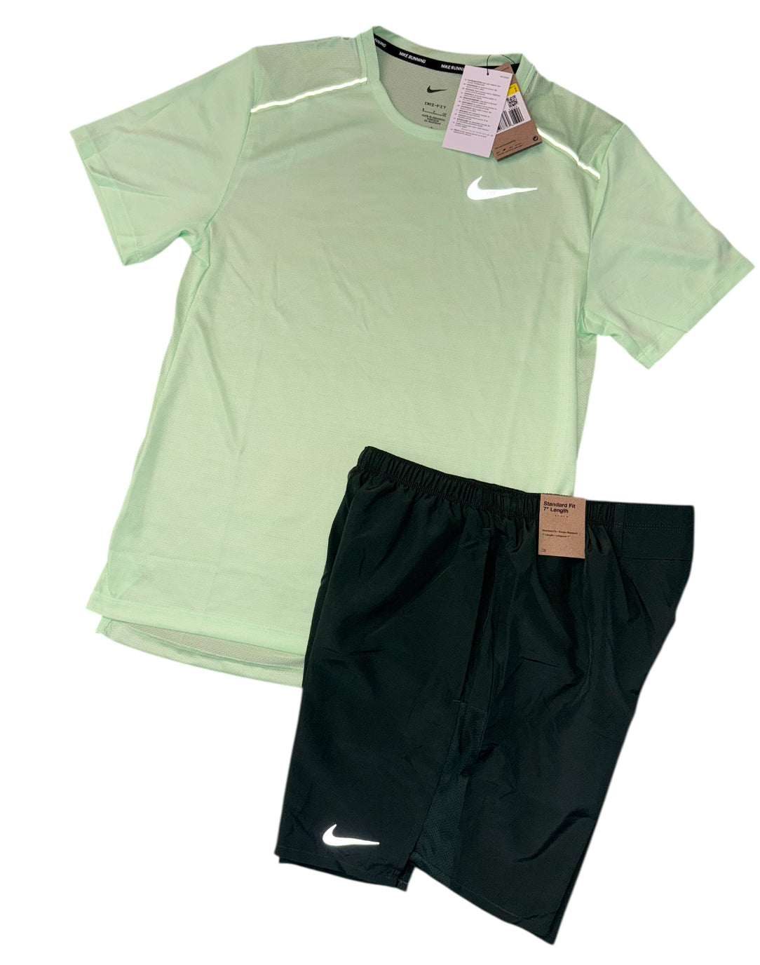 NIKE DRI - FIT 1.0 MILER TSHIRT & CHALLENGER SHORTS FULL SET - NEON / TEAL
