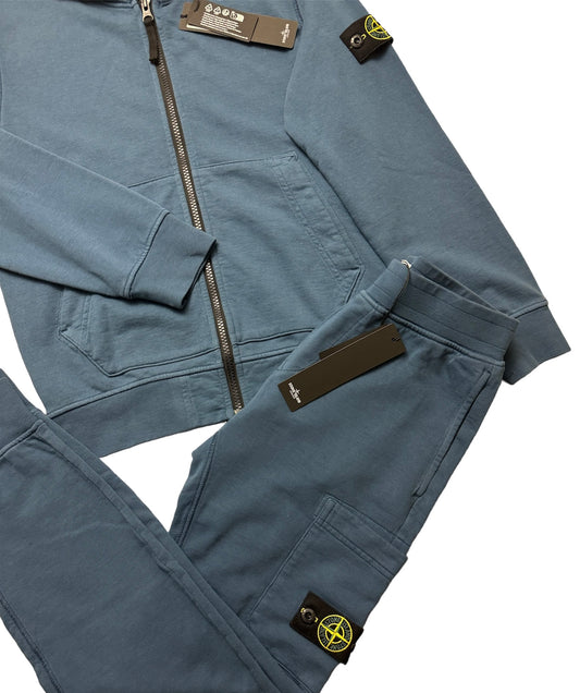 KIDS STONE ISLAND COTTON LOGO FULL TRACKSUIT - BLUE
