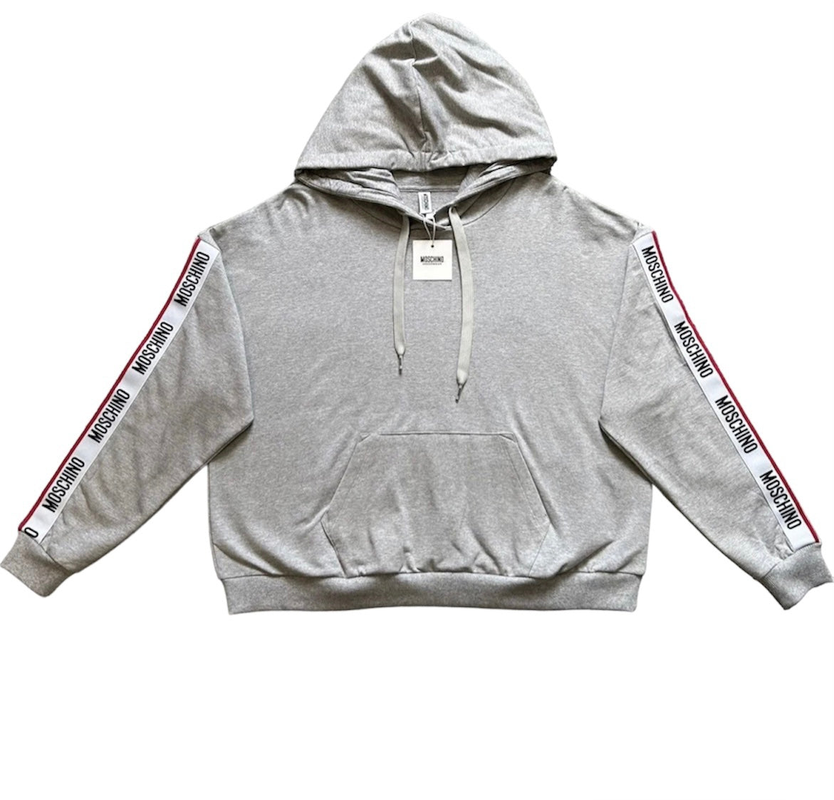 WOMENS MOSCHINO TAPE HOODED SWEATSHIRT - GREY