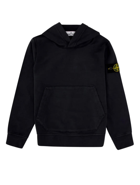 KIDS STONE ISLAND COTTON LOGO HOODIE - BLACK