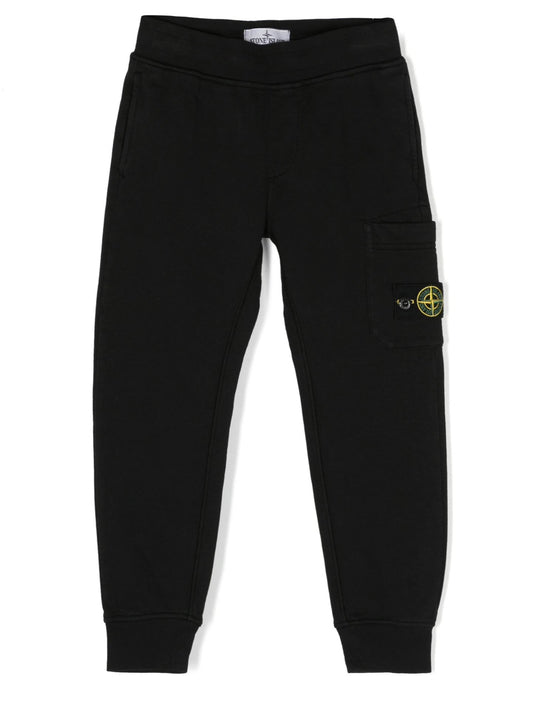 KIDS STONE ISLAND COTTON LOGO CARGO TRACKSUIT BOTTOMS - BLACK