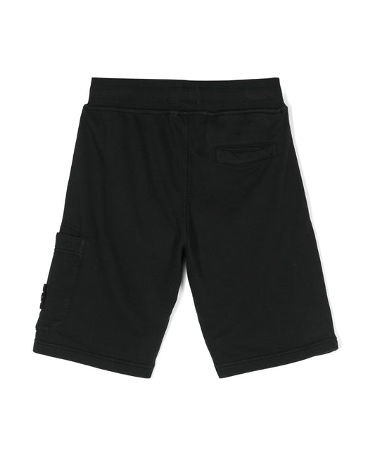 KIDS STONE ISLAND COTTON LOGO SHORTS - BLACK