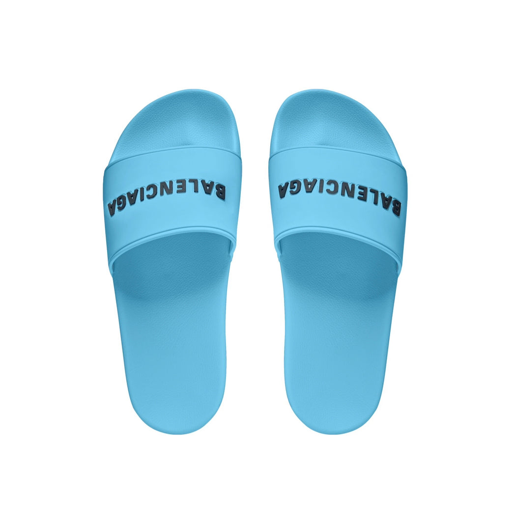BALENCIAGA LOGO SLIDERS - BABY BLUE