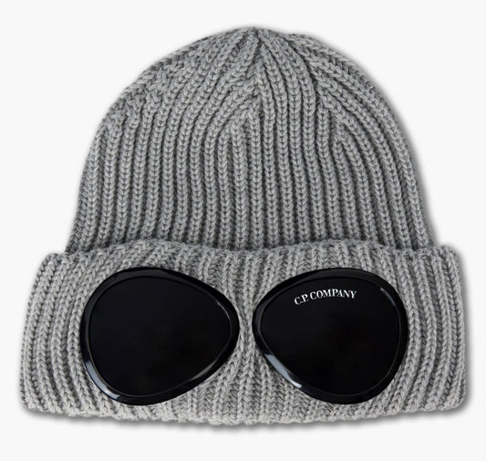 C.P. COMPANY WOOL GOGGLE BEANIE HAT - GREY