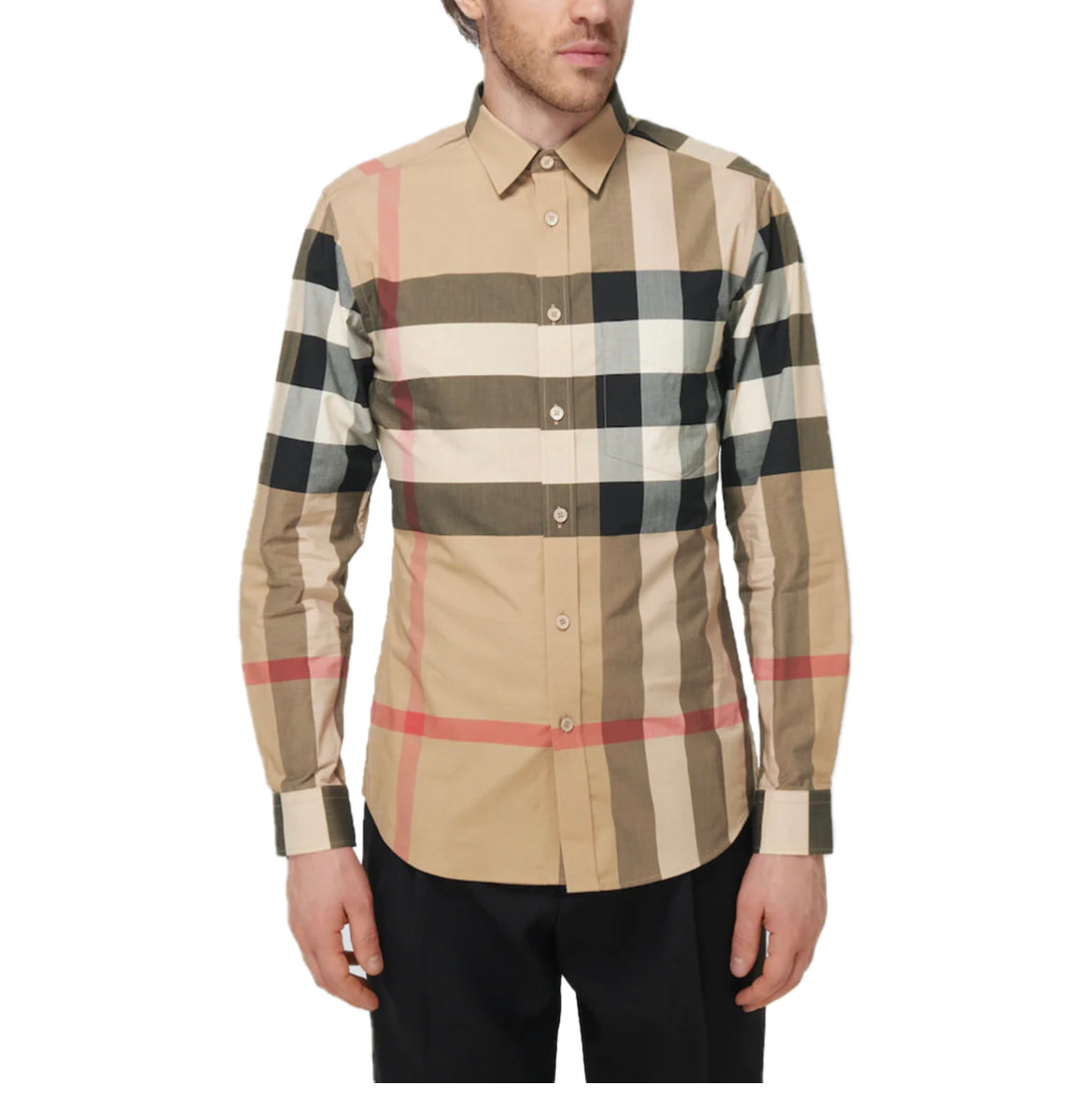 BURBERRY SOMERTON LONG SLEEVE CHECK SHIRT - CAMEL