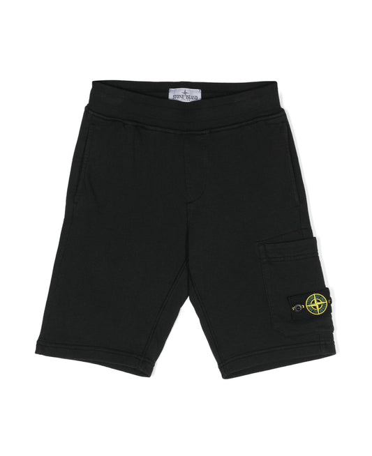 KIDS STONE ISLAND COTTON LOGO SHORTS - BLACK
