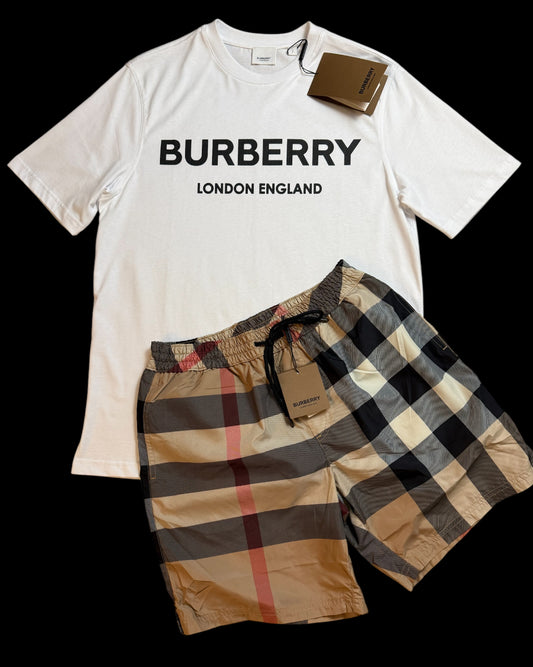 BURBERRY TSHIRT & SHORTS FULL SET - WHITE / BEIGE