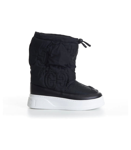 GUCCI GG NYLON MATELASSE PADDED SNOW BOOTS - BLACK / WHITE