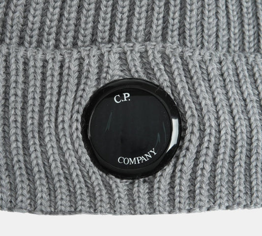 C.P. COMPANY WOOL LENS BEANIE HAT - GREY