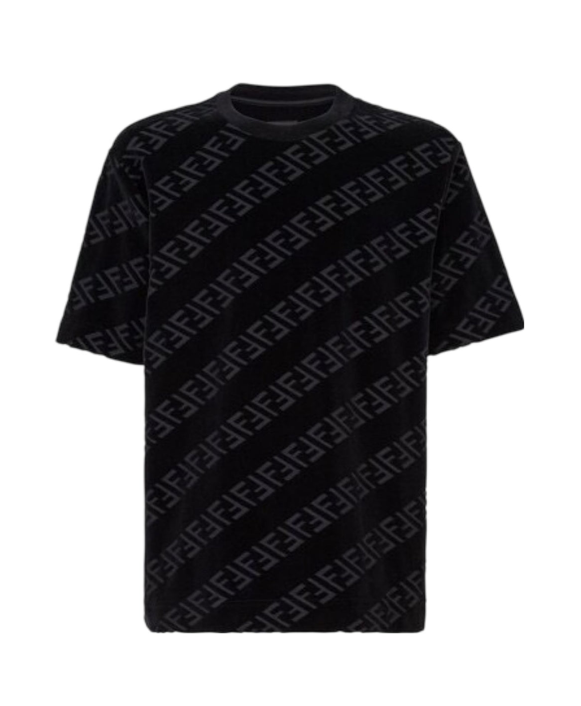 FENDI FF PATTERN LOGO TOWEL T SHIRT BLACK SGN CLOTHING