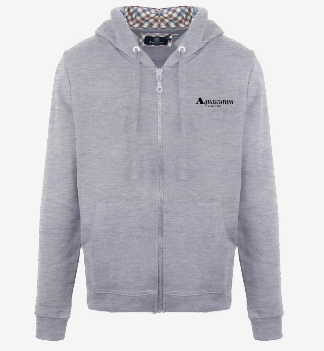 AQUASCUTUM LONDON ZIP UP HOODED SWEATSHIRT - GREY