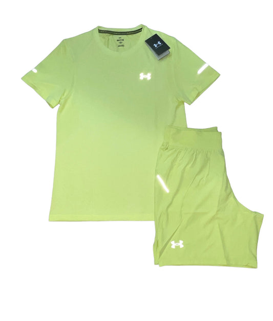 UNDER ARMOUR TECH REFLECTIVE T-SHIRT & LAUNCH 7” SHORTS FULL SET - YELLOW