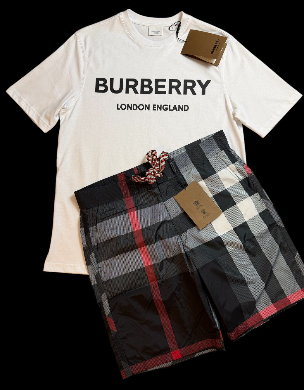 BURBERRY TSHIRT & SHORTS FULL SET - WHITE / NAVY
