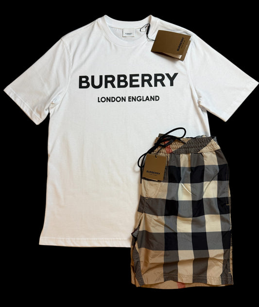 BURBERRY TSHIRT & SHORTS FULL SET - WHITE / BEIGE