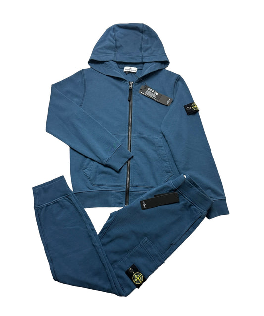 KIDS STONE ISLAND COTTON LOGO FULL TRACKSUIT - BLUE