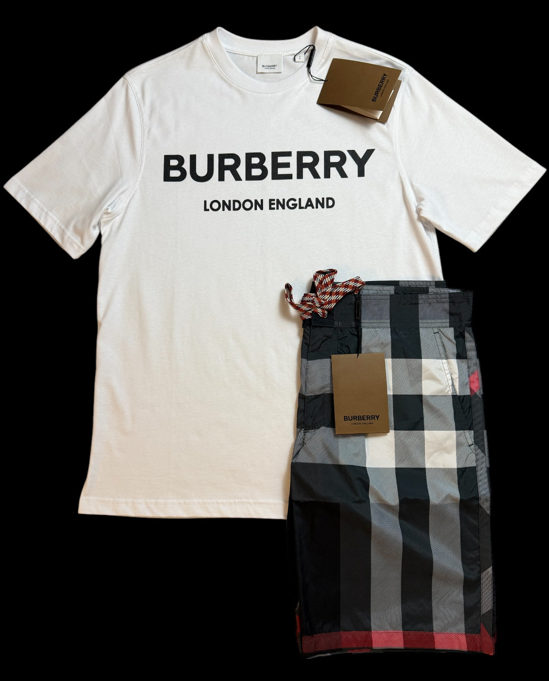 BURBERRY TSHIRT & SHORTS FULL SET - WHITE / NAVY