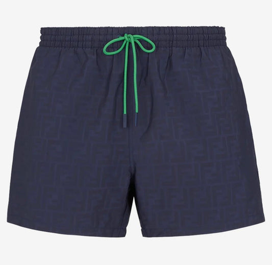 FENDI FF MONOGRAM LOGO WATER REACTIVE SWIM SHORTS - NAVY