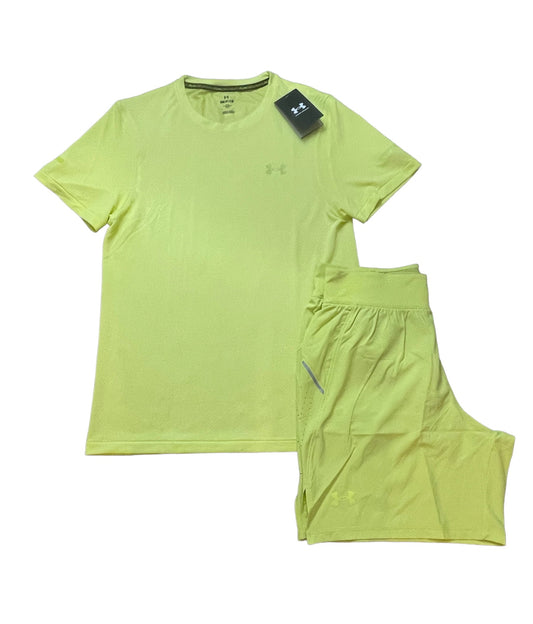 UNDER ARMOUR TECH REFLECTIVE T-SHIRT & LAUNCH 7” SHORTS FULL SET - YELLOW