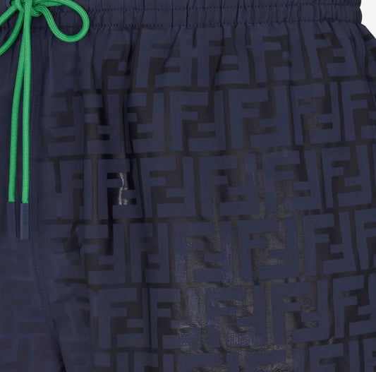 FENDI FF MONOGRAM LOGO WATER REACTIVE SWIM SHORTS - NAVY