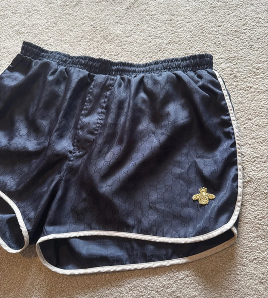 GUCCI GG NYLON BEE LOGO SWIM SHORTS - NAVY