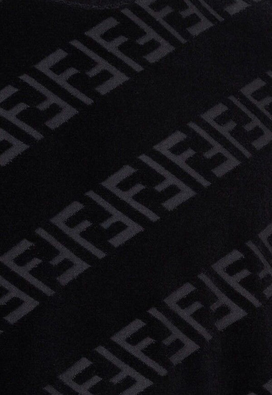 FENDI FF PATTERN LOGO TOWEL T-SHIRT - BLACK