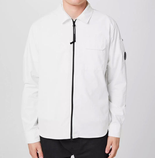 C.P. COMPANY LENS COTTON OVERSHIRT JACKET - WHITE