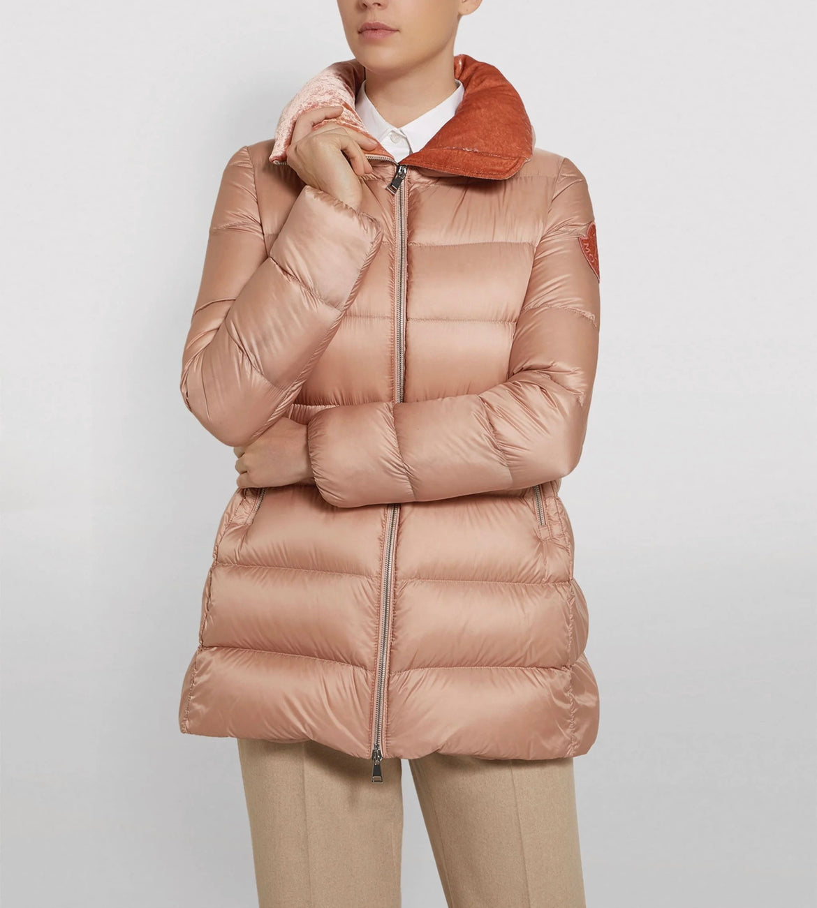 LADIES MONCLER TORCON LOGO DOWN PUFER JACKET BABY PINK