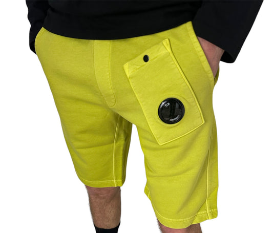 C.P. COMPANY LENS COTTON FLEECE SHORTS - GOLDEN PALM