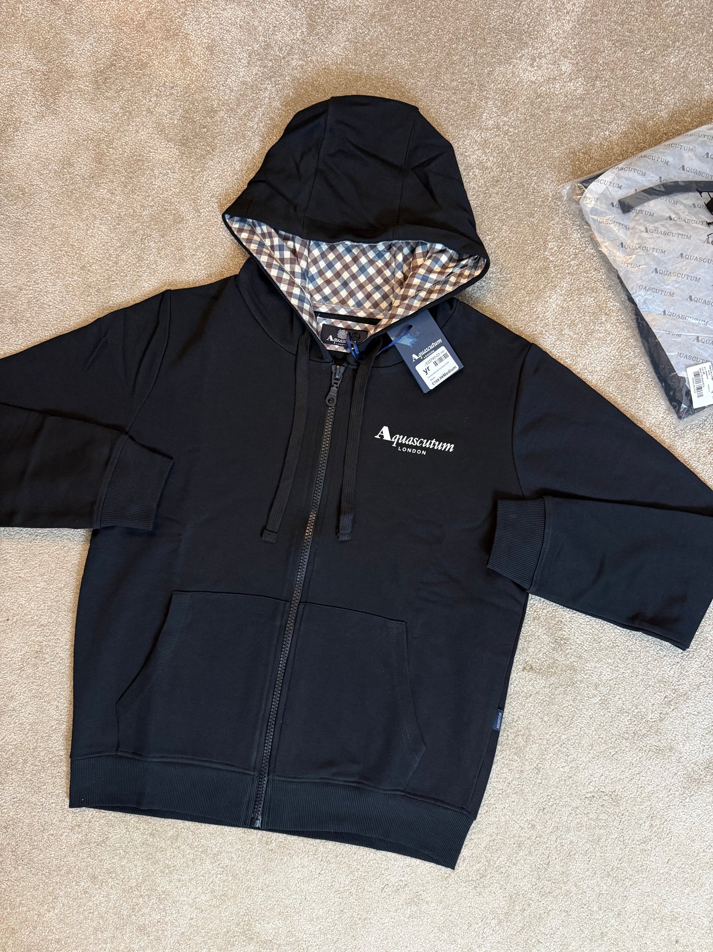 AQUASCUTUM LONDON ZIP UP HOODED SWEATSHIRT - BLACK