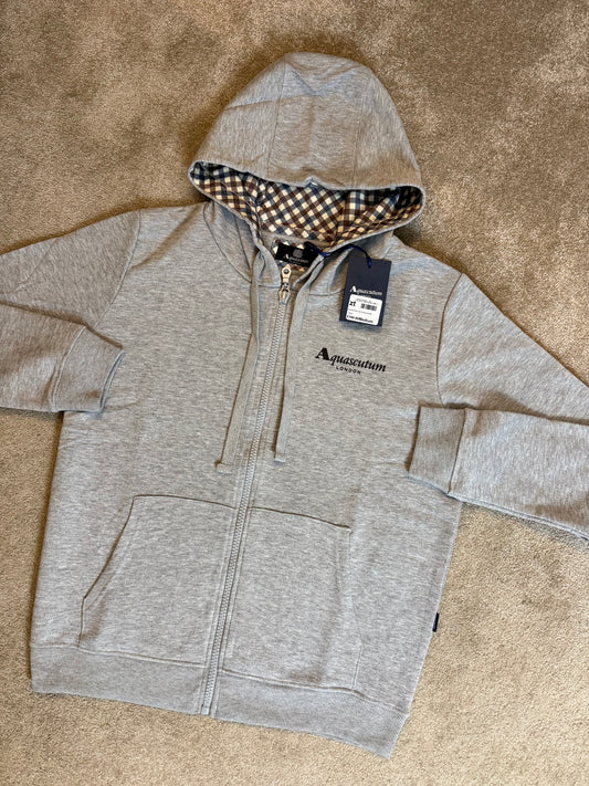 AQUASCUTUM LONDON ZIP UP HOODED SWEATSHIRT - GREY