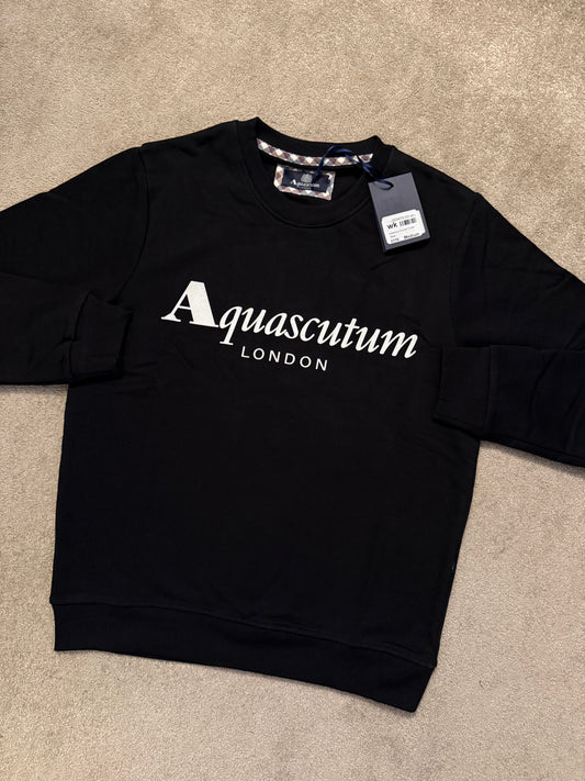 AQUASCUTUM LONDON COTTON SWEATSHIRT - BLACK